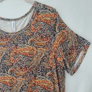 Korsis Dress Womens 3XL Paisley Short Sleeve Boho Stretch Rayon Spandex Comfort